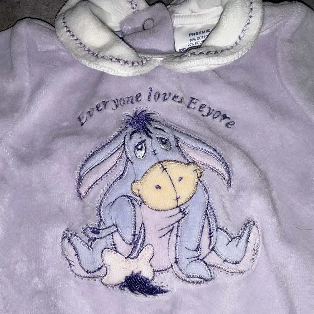 Vintage Winnie The Pooh Eeyore Donkey Velvet Romper Outfit Preemie 90s Y2K